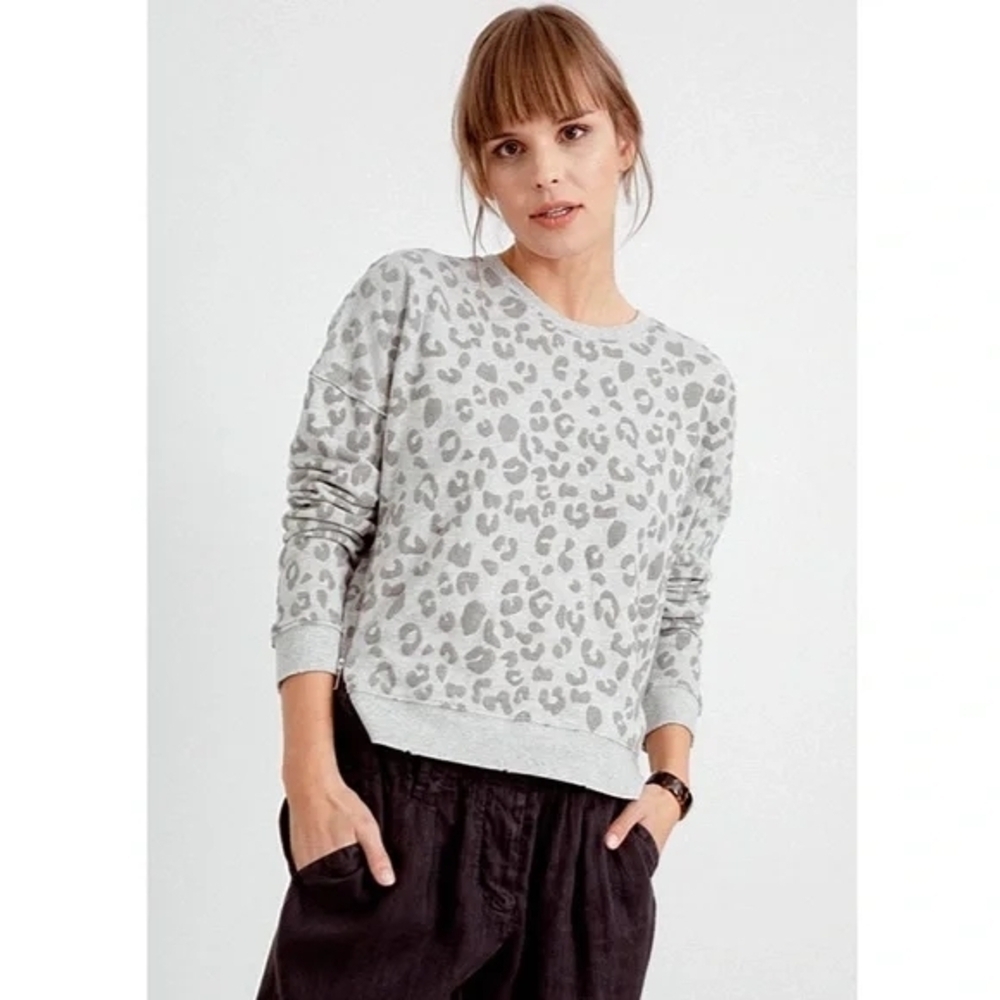 Rails Marlo Flocked Leopard Side Zip Pullover Sweatshirt Gray Women's Small
